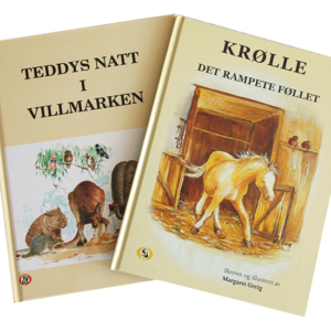 Barnebøker, Teddys natt i villmarken og Krølle, det rampete føllet. Bilde.
