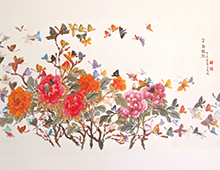 Bilde med blomster og sommerfugler. Bilde.