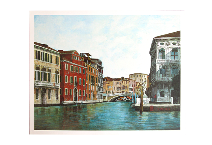 Reproduksjon med motiv av Grand Canal i Venezia. Bilde.