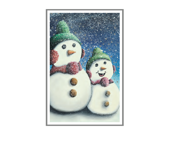 Julekort med bilde av to snømenn. Bilde.