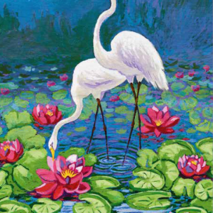 Nydelig dobbelt kort med motiv av flamingoer. Bilde