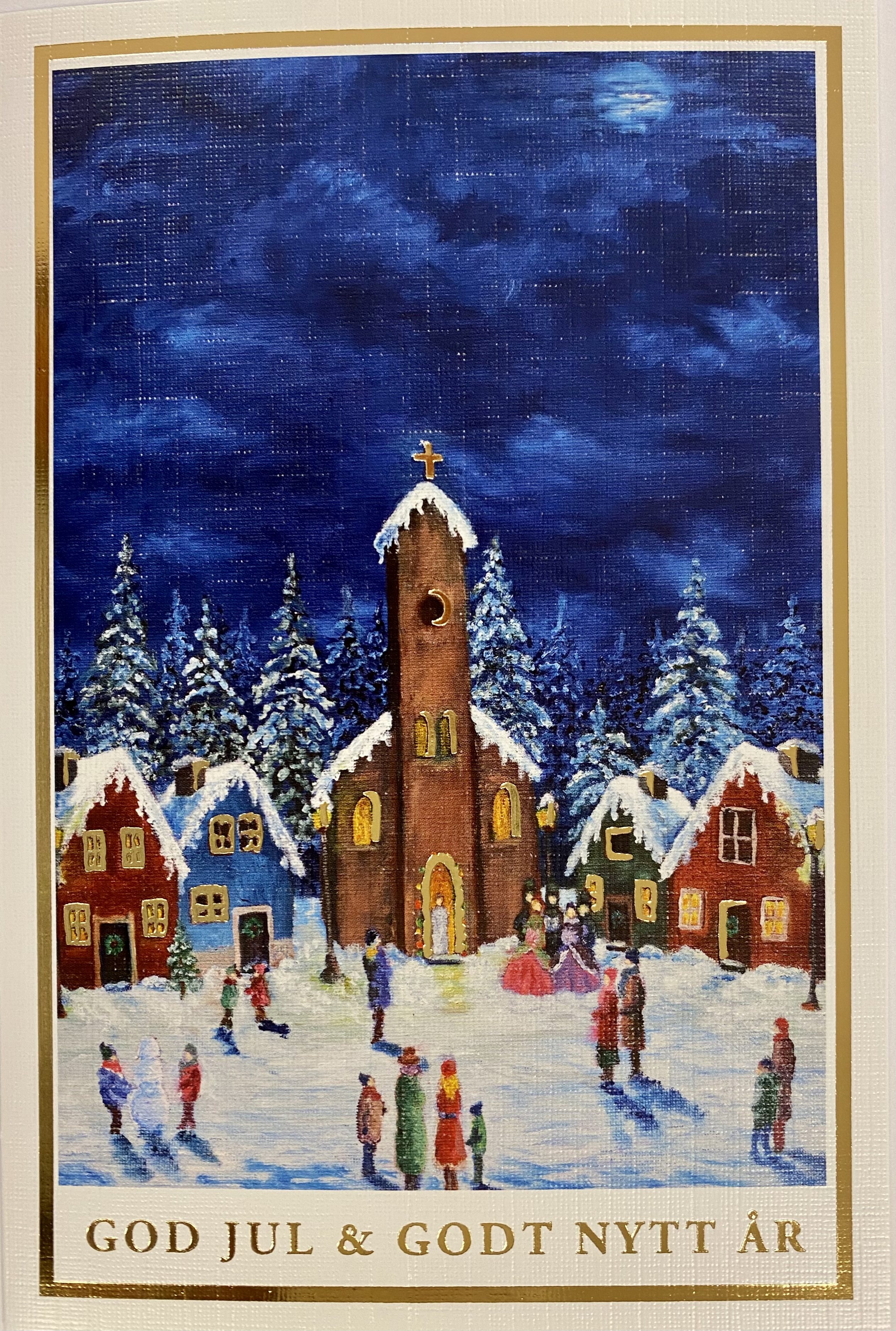 Dobbelt julekort med med bilde av kirke. Bilde