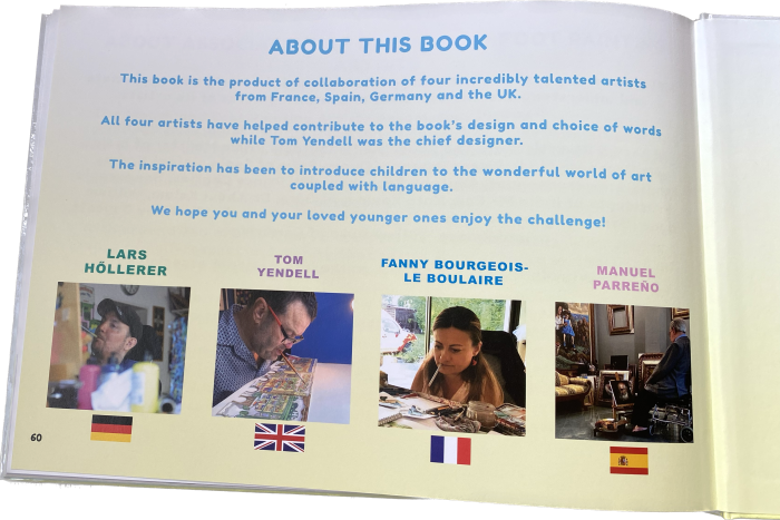 Artistene bak bildeboken for barn 2-10 år på engelsk, fransk, tysk og spansk. Bilde.