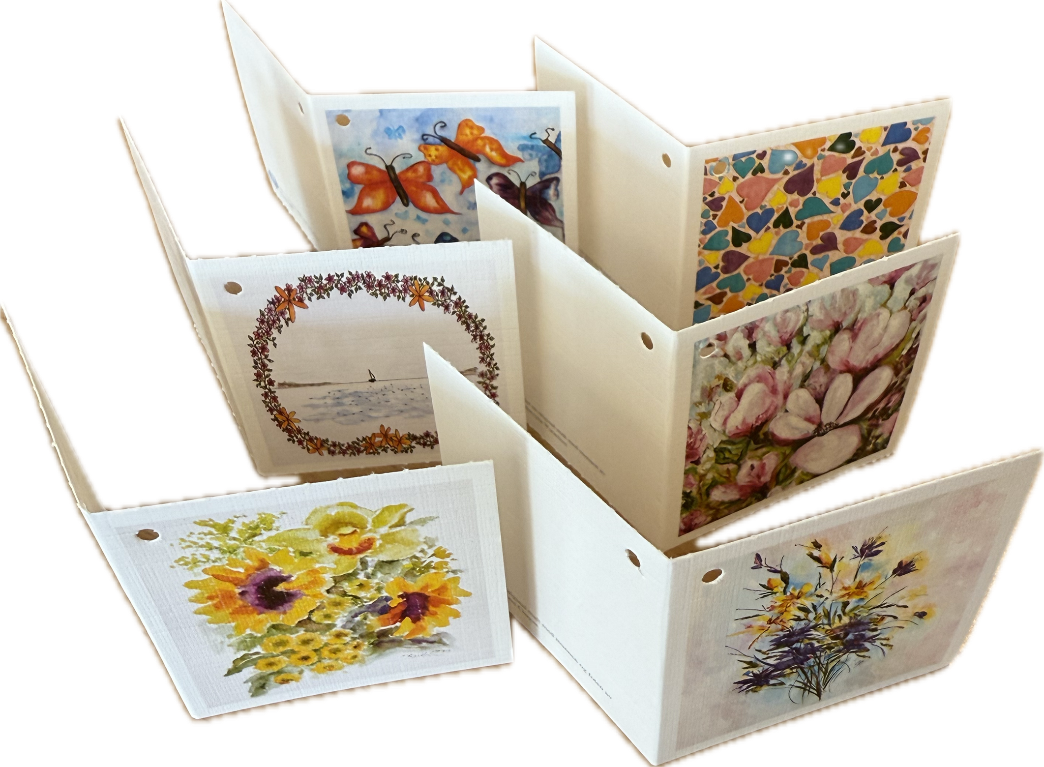 Sommerlige til og fra lapper med hjerter og forskjellig blomstermotiv. Bilde
