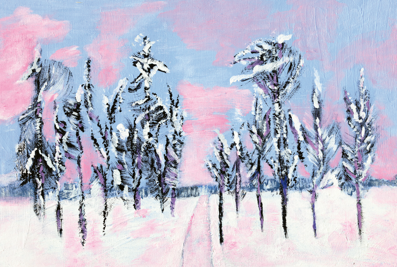 Dobbelt kort med motiv av eventyrlig vinter. Bilde.